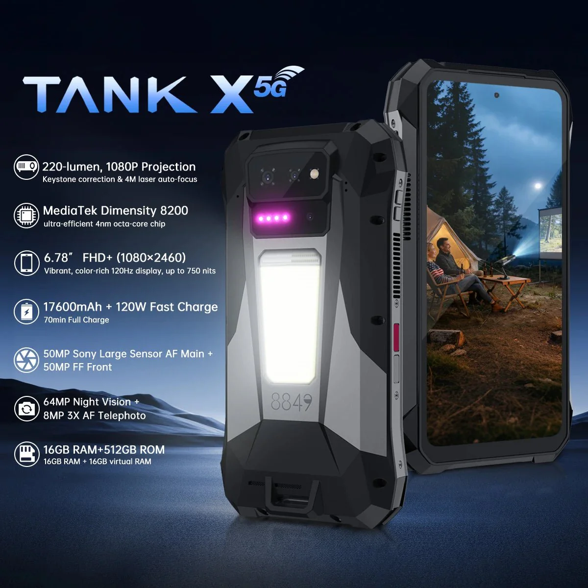 Unihertz 8849 Tank X 32GB (16 GB +16 GB) / 512GB 17600mAh 5G ANDROID 15
