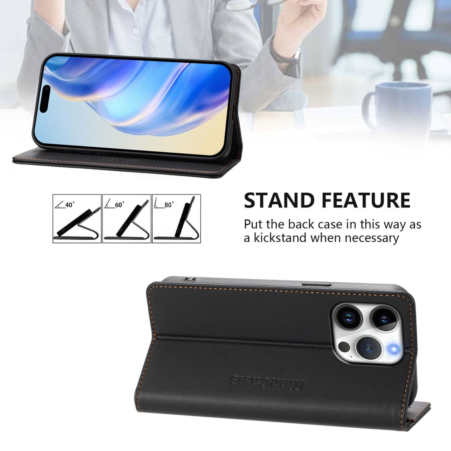 Etui z klapką Rina Casis do iPhone 16 Pro Max – czarne