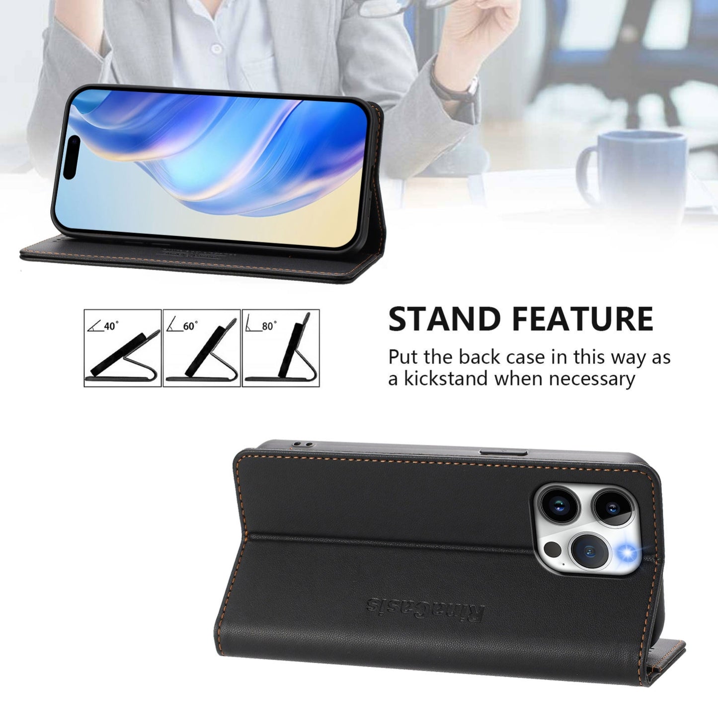 Etui z klapką Rina Casis do iPhone 13 Pro – czarne