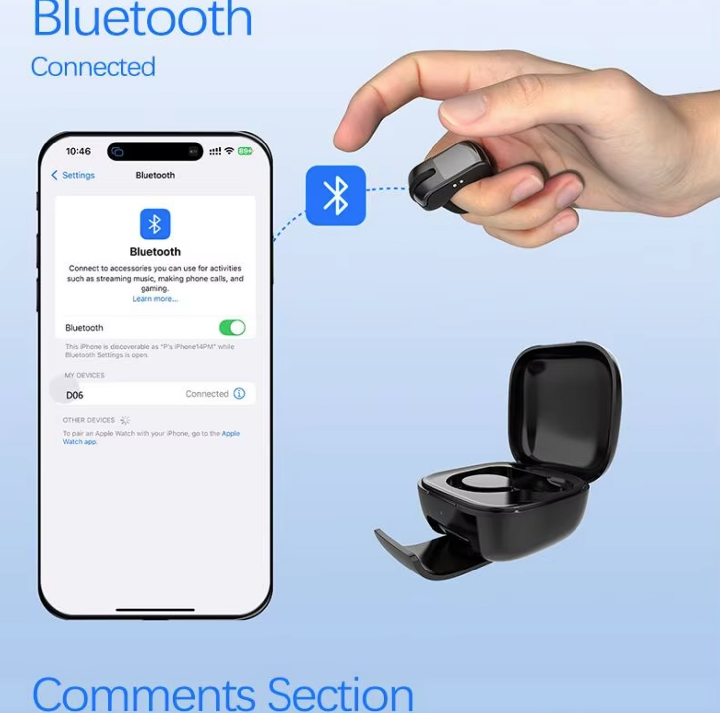 Mini Mysz Bezprzewodowa na palec Bluetooth USB do prezentacji i komputerów