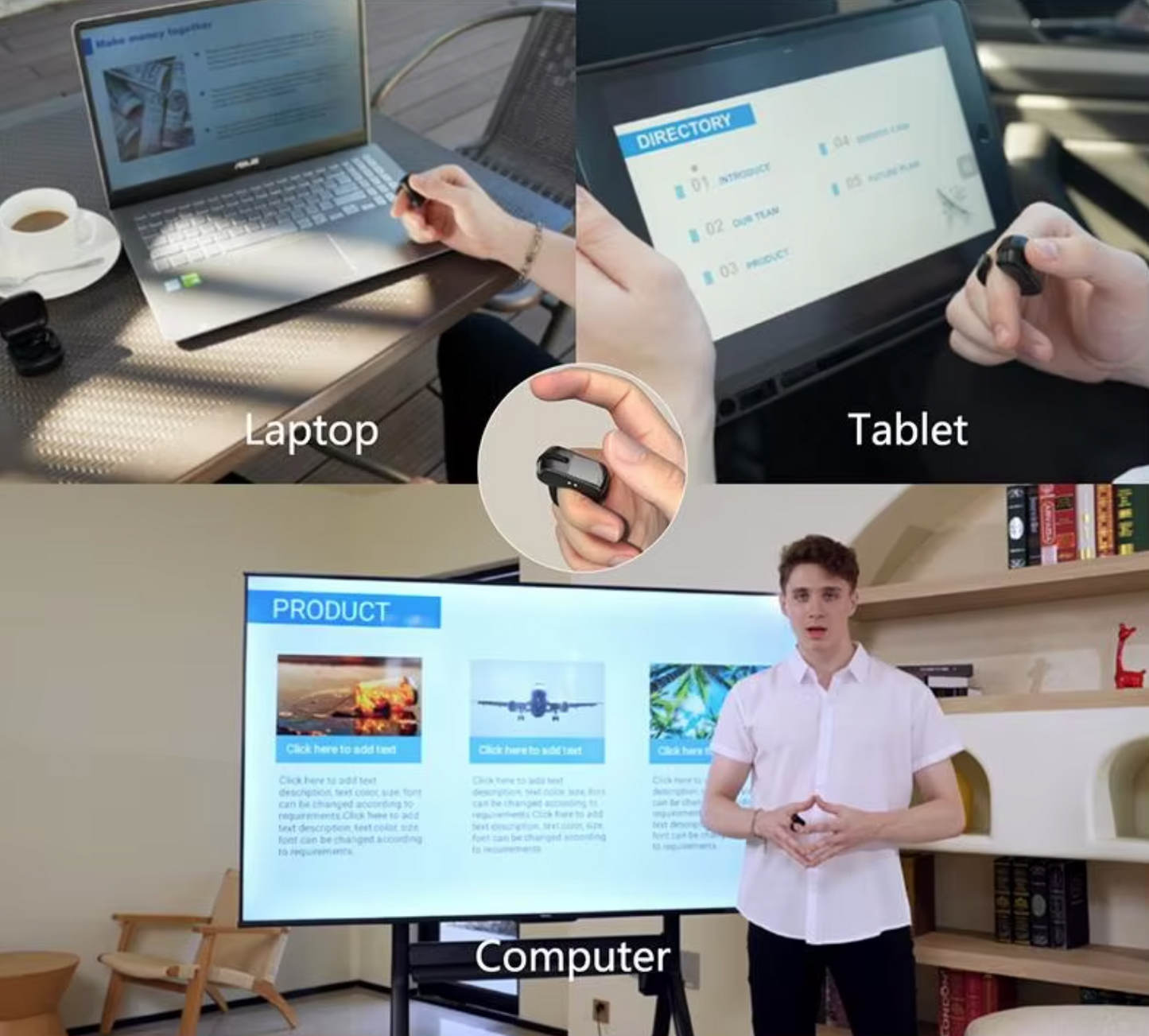 Mini Mysz Bezprzewodowa na palec Bluetooth USB do prezentacji i komputerów